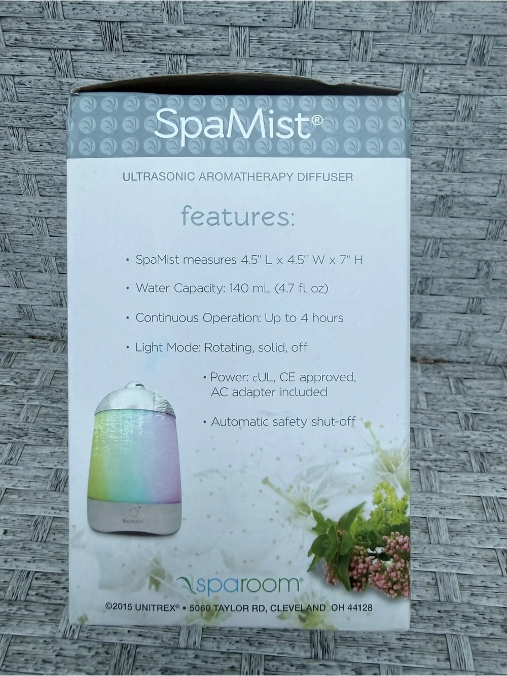 Sparoom SpaMist Ultrasonic Essential Oiks Diffuser White/Silver NIB